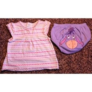 Girl's Size 3-6 M Months Two Pc White Floral & Heart J. Beans Dress & Eeyore DC